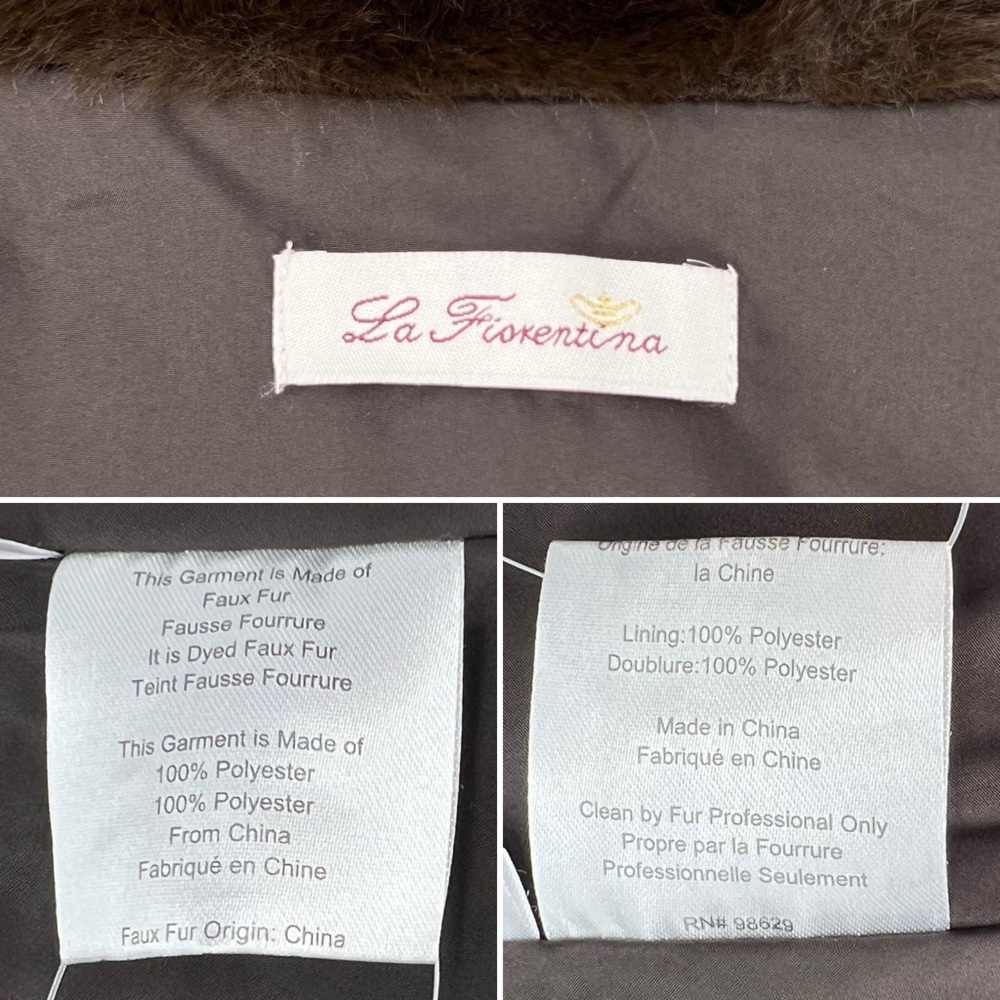 La Fiorentina Faux Fur Capelet Dark Brown Zip Front One Size Plush Cape New NWT - Picture 6 of 8
